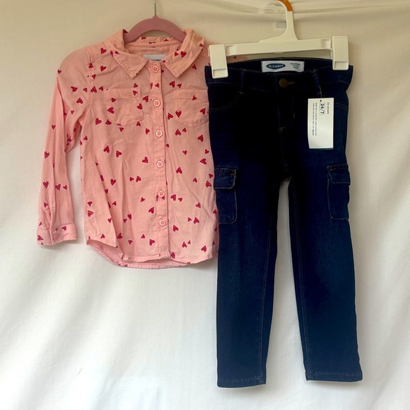 Old Navy Other - OLD NAVY | 🩷Heart Print Twill Shirt & Ballerina 24/7 Skinny Jeggings Set